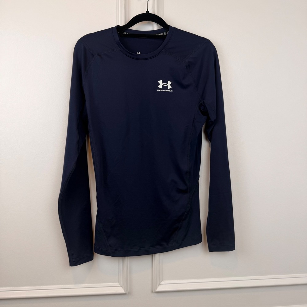 Under Armour Mens HeatGear Compression Long Sleeve Shirt Navy Blue Size M